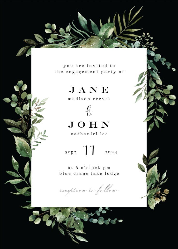 Greenery border - engagement party invitation